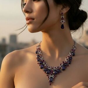 Elegant Purple and Silver Necklace and Earring Set